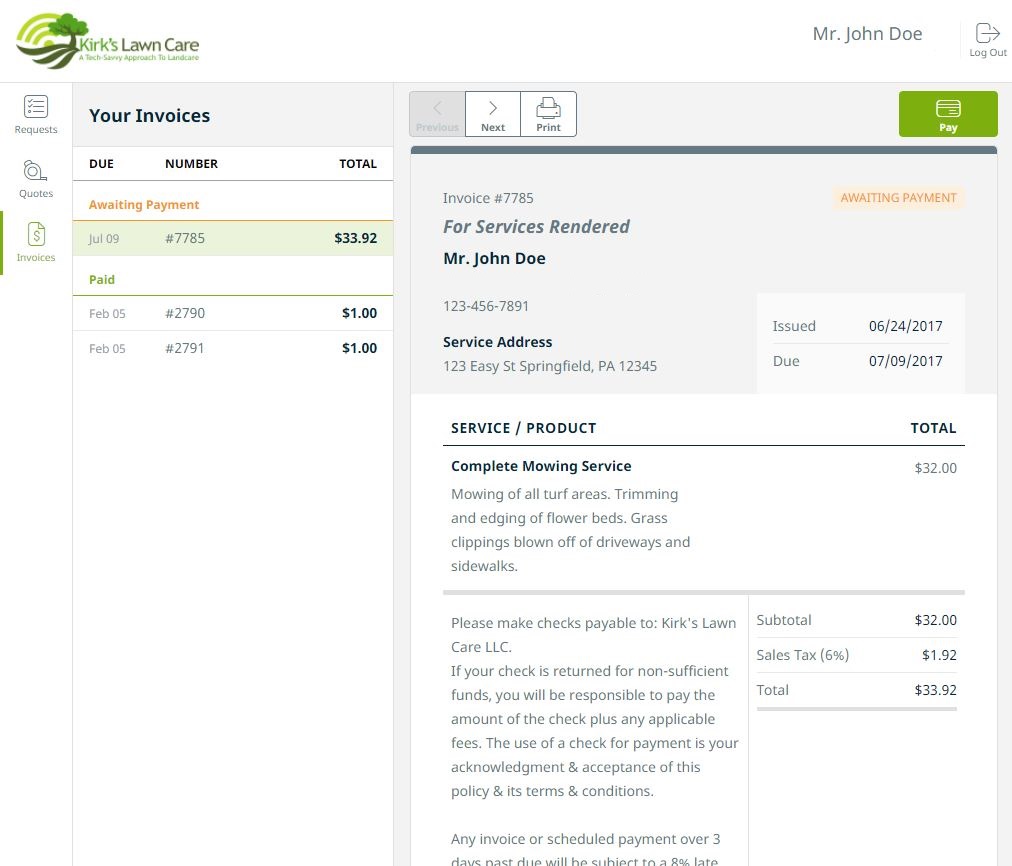 Invoices Screen